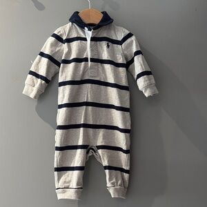 Ralph Lauren Navy and Cream Striped Baby Outfit